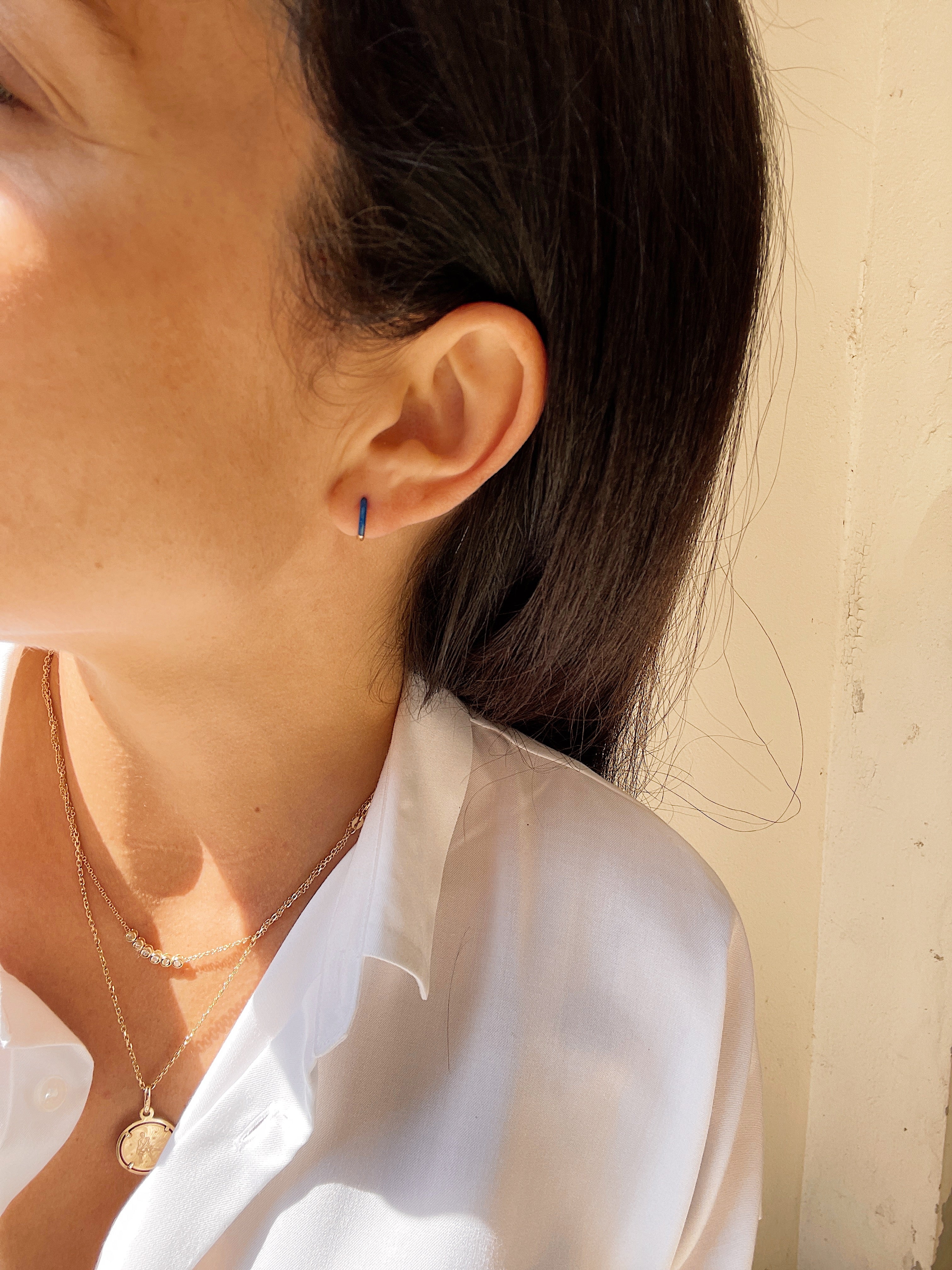 14k Yellow Gold Enamel Huggies - Image 3