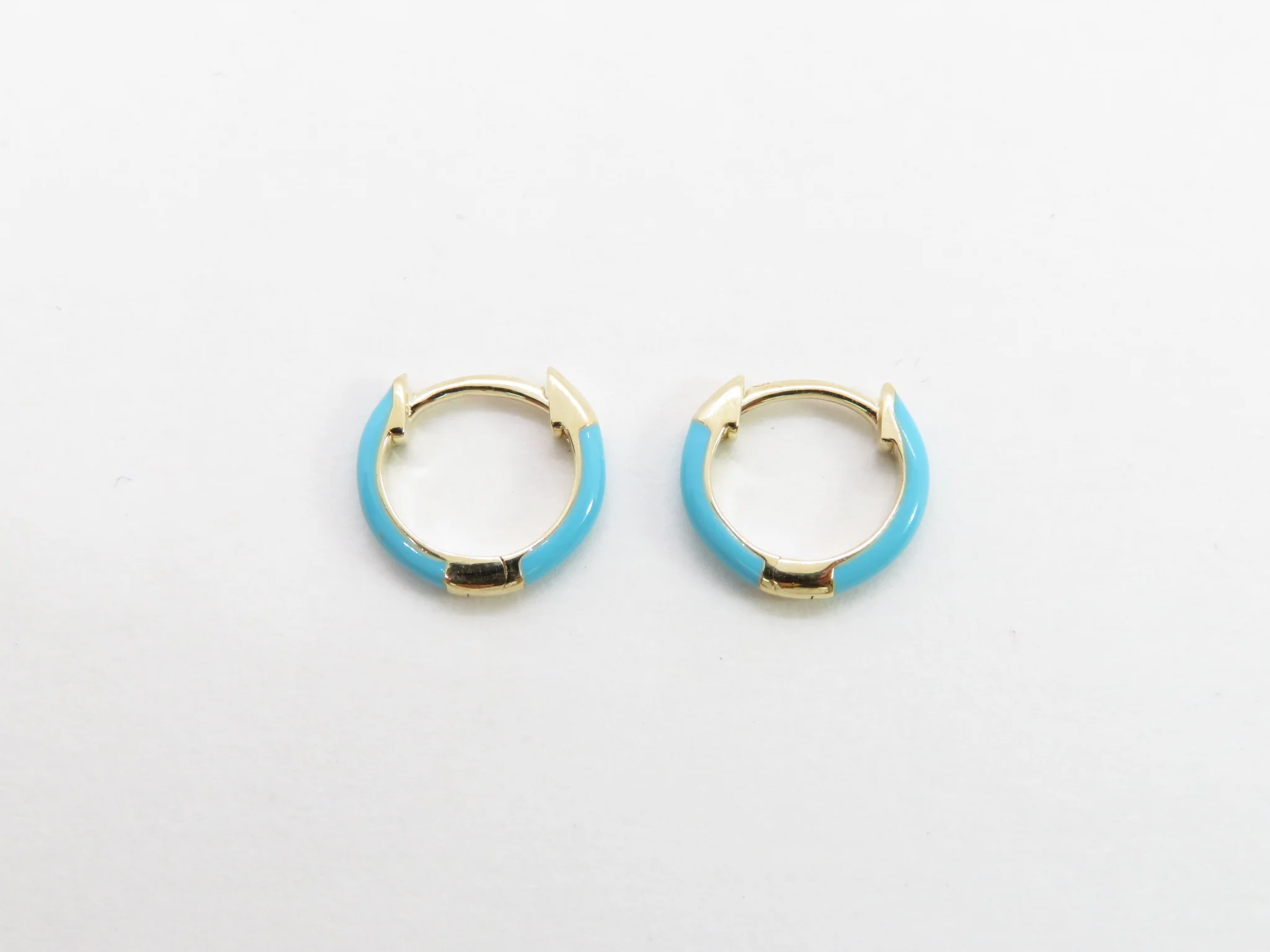 14k Yellow Gold Enamel Huggies - Image 8