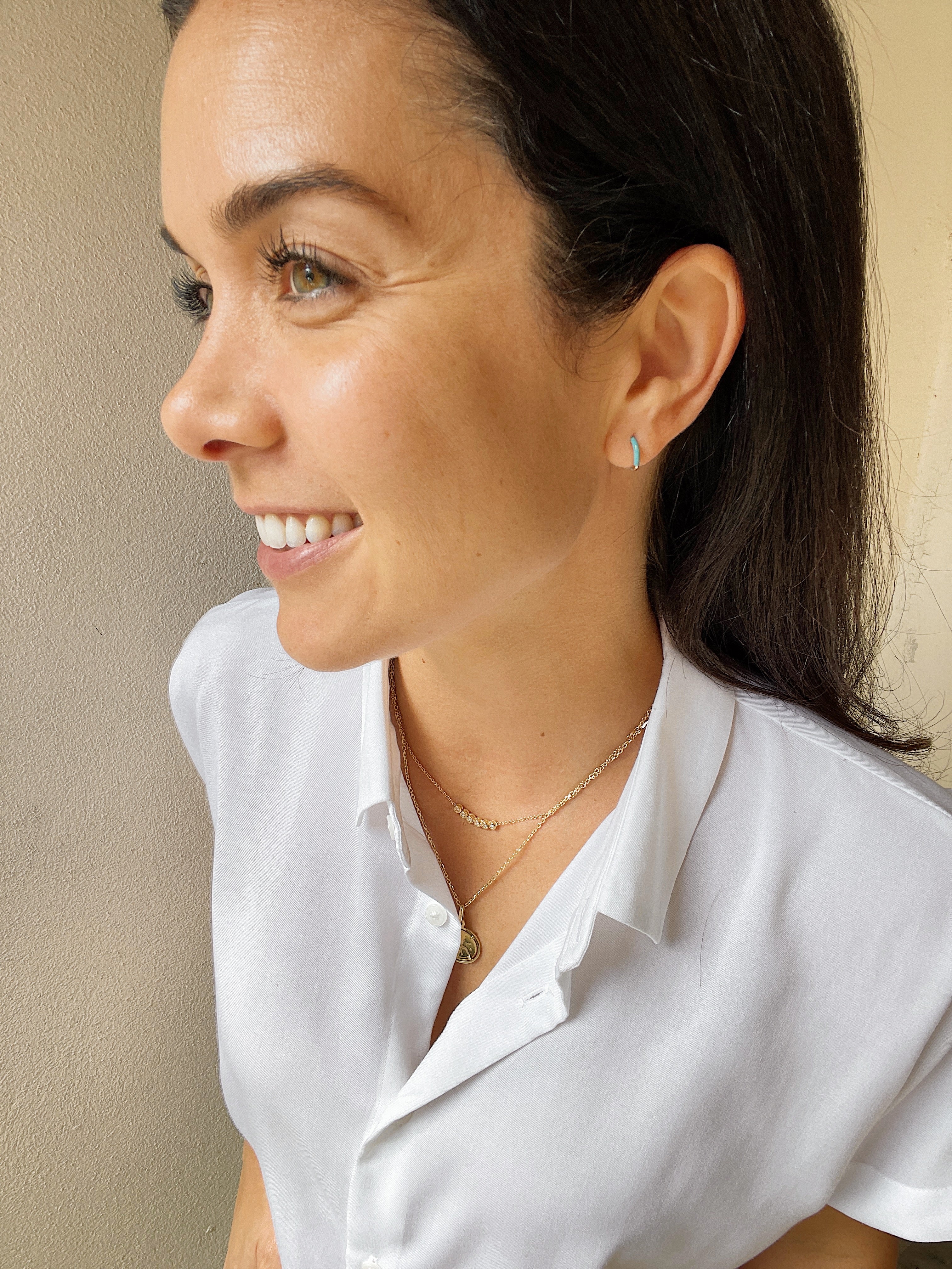 14k Yellow Gold Enamel Huggies - Image 9