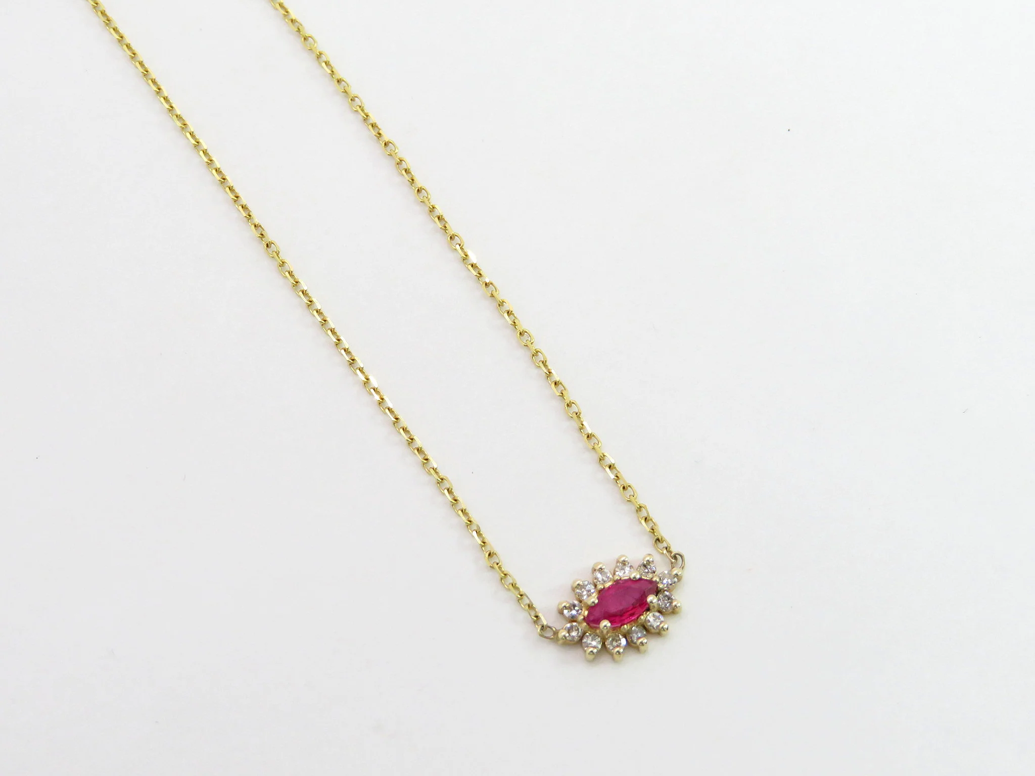 14k Yellow Gold Marquis Ruby Cluster Necklace - Image 3