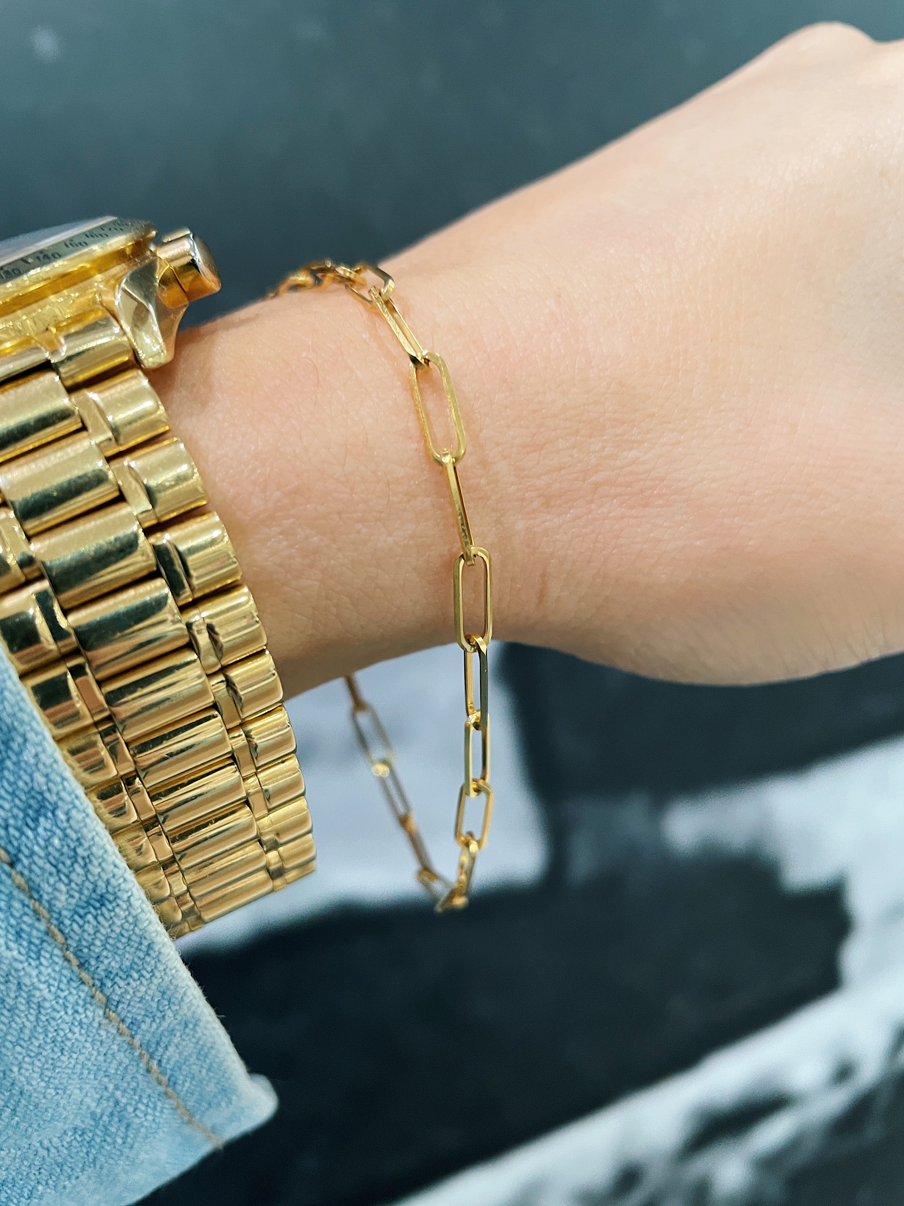 14k Yellow Gold Classic Paperclip Bracelet - Image 4