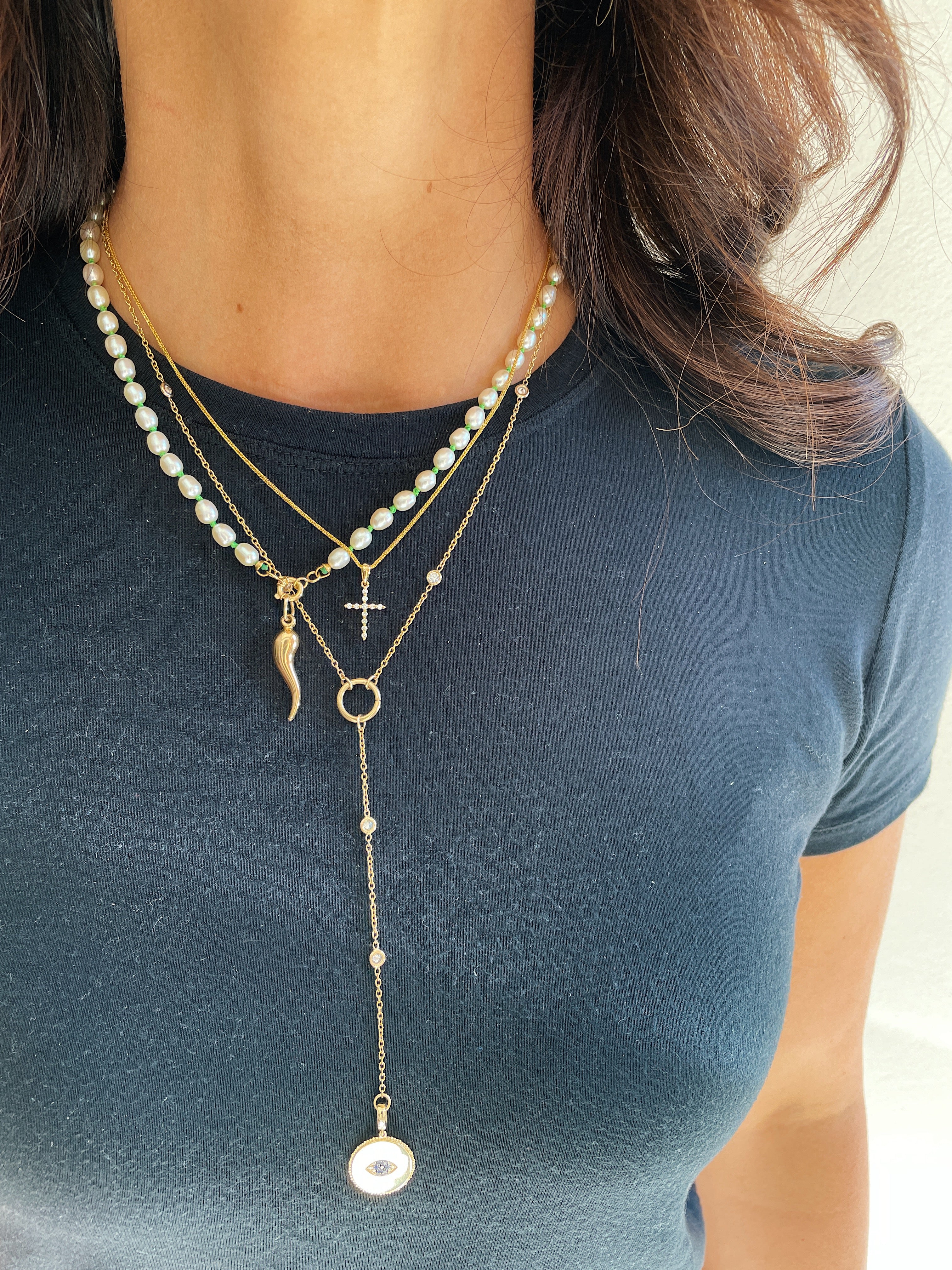 18k Yellow Gold Shared Prong Diamond Cross - Image 5