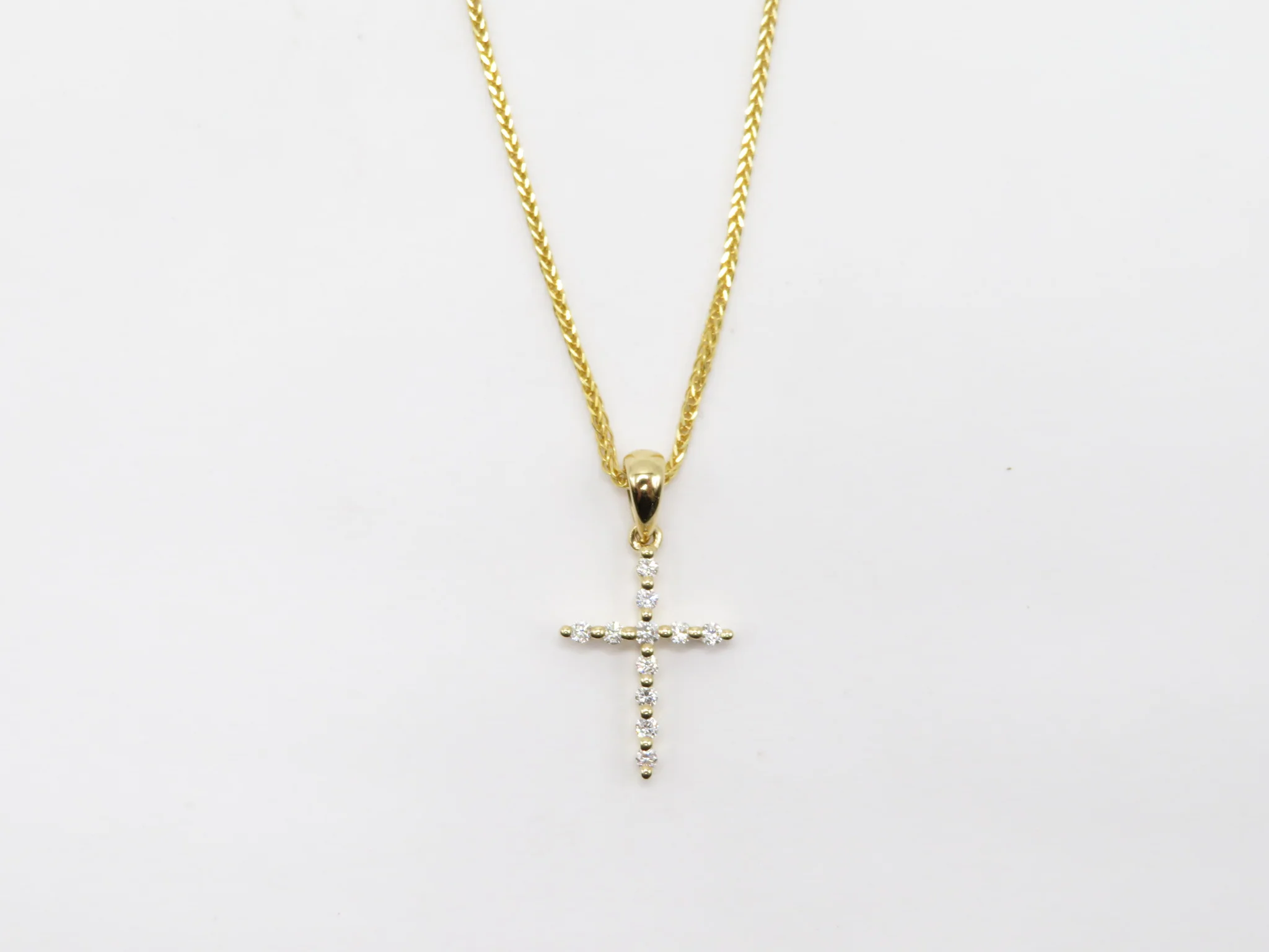 18k Yellow Gold Shared Prong Diamond Cross - Image 6