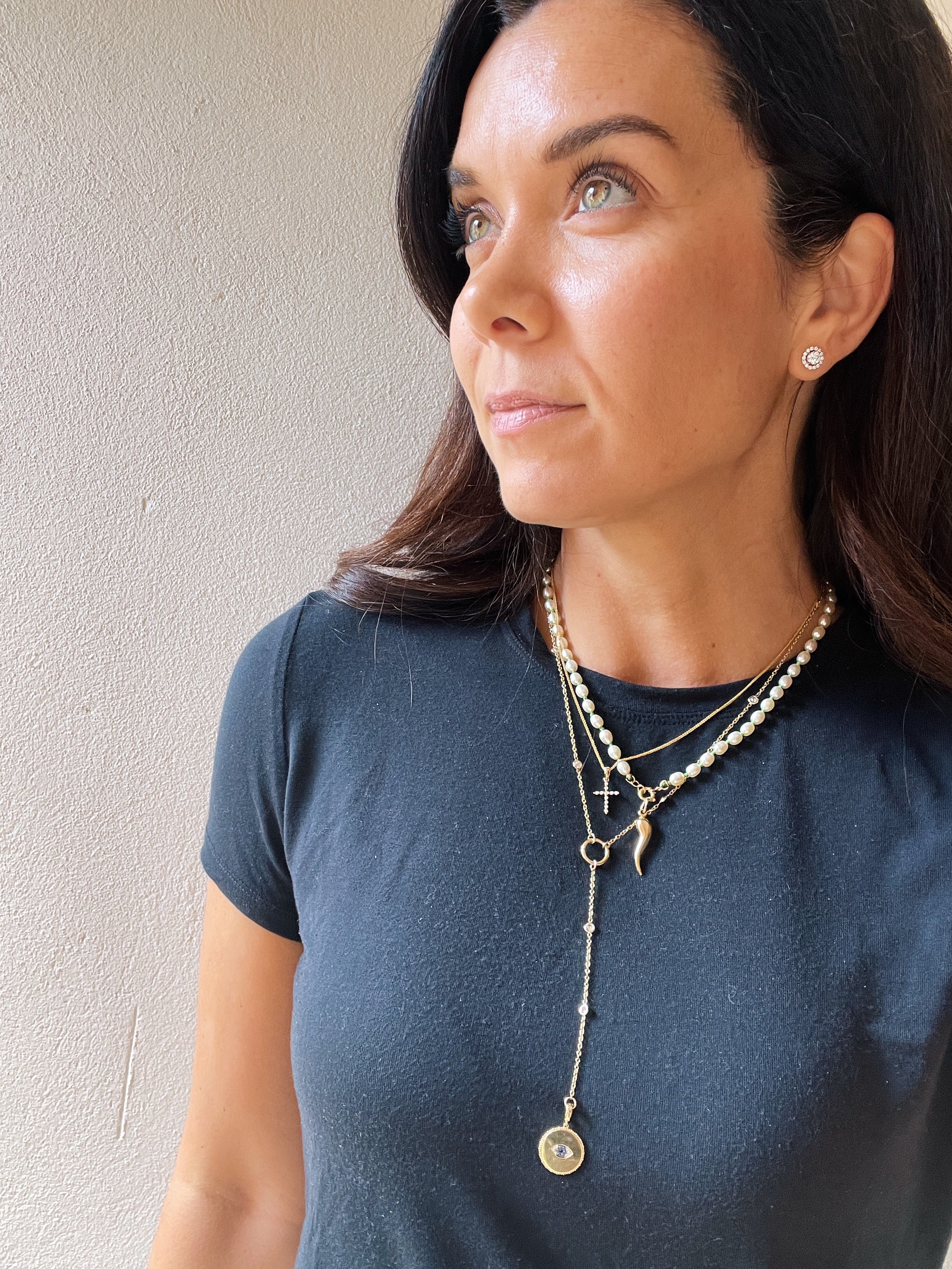 18k Yellow Gold Shared Prong Diamond Cross - Image 7