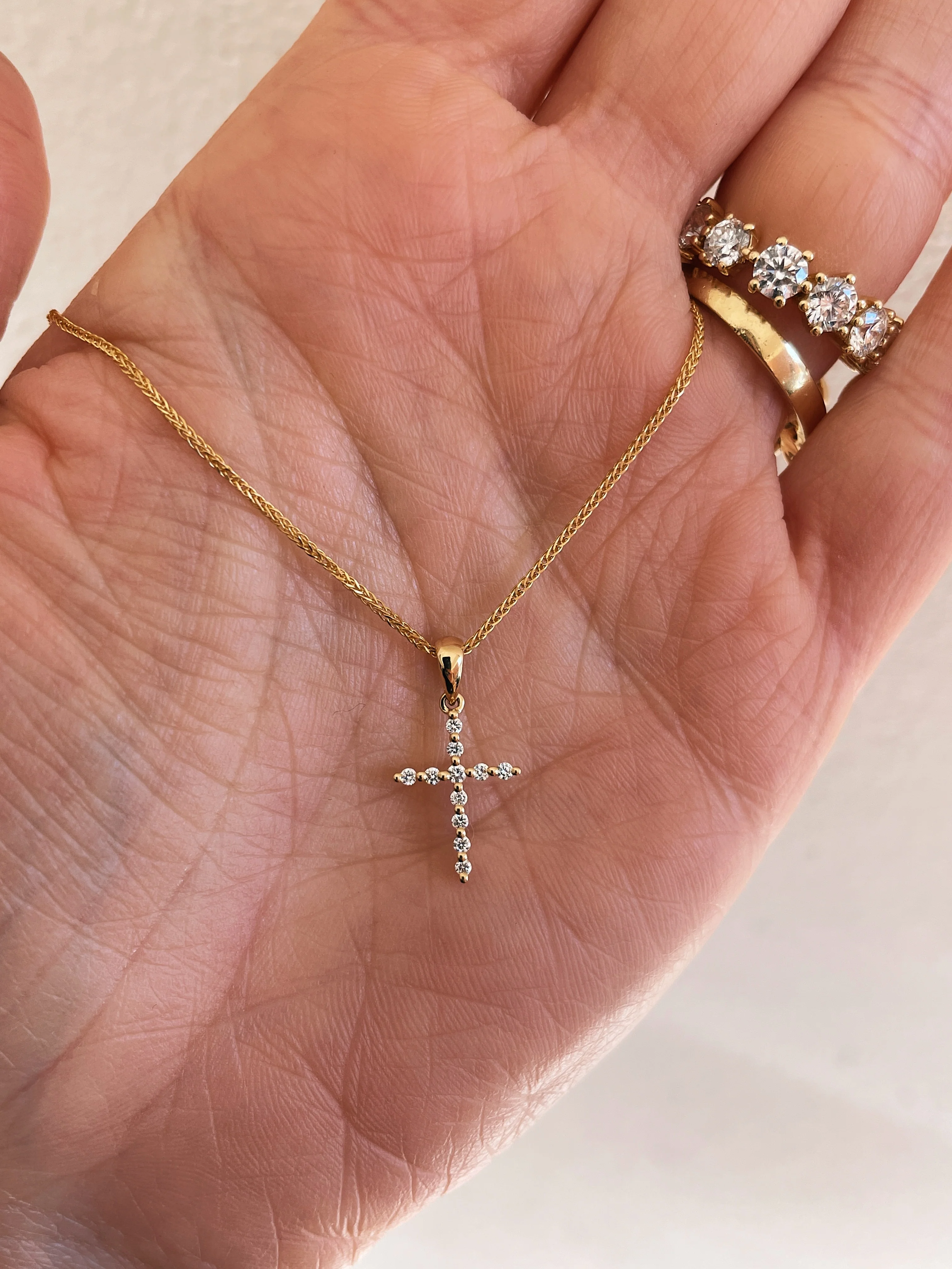 18k Yellow Gold Shared Prong Diamond Cross - Image 8