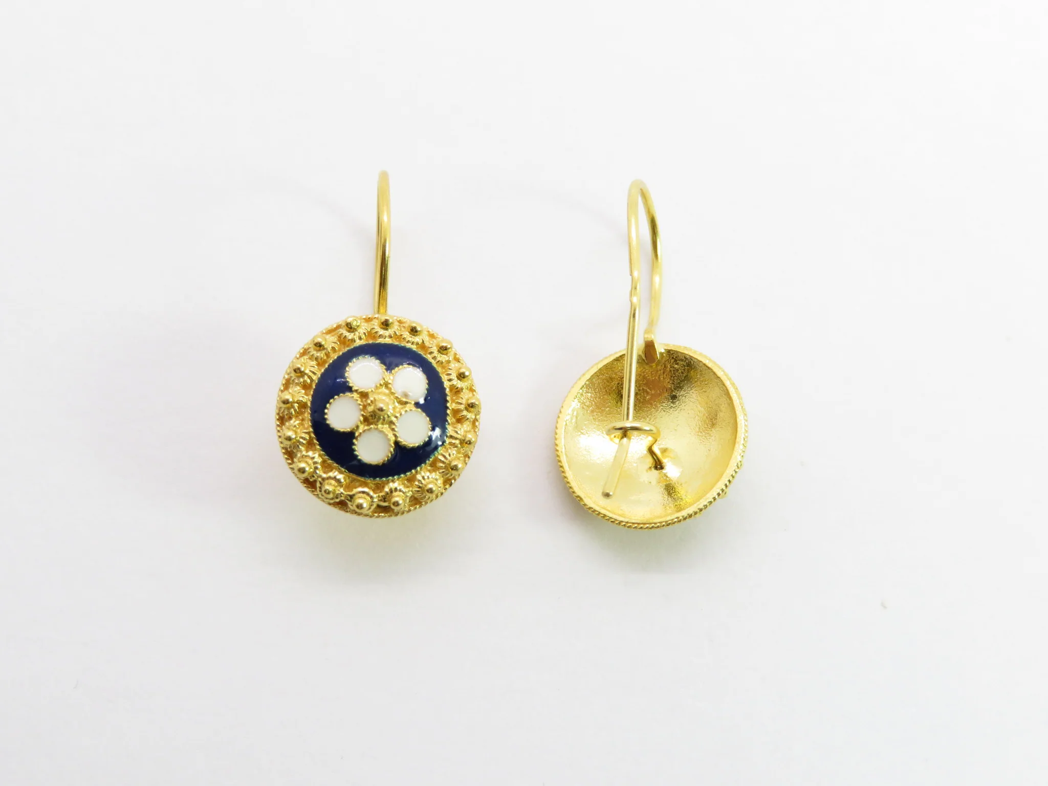 19.25k Yellow Gold Floral Enamel Drop Earrings - Image 3
