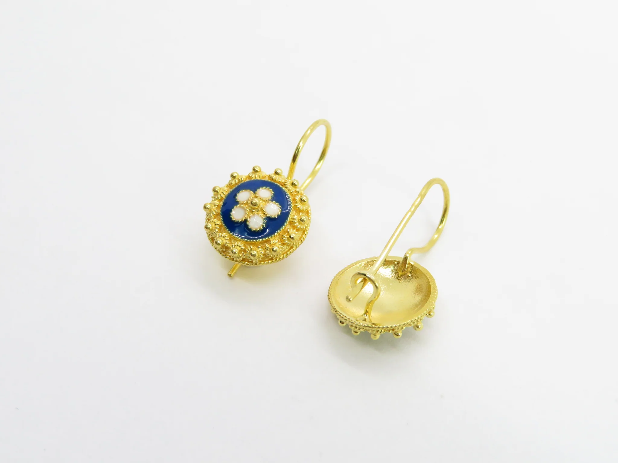 19.25k Yellow Gold Floral Enamel Drop Earrings - Image 6