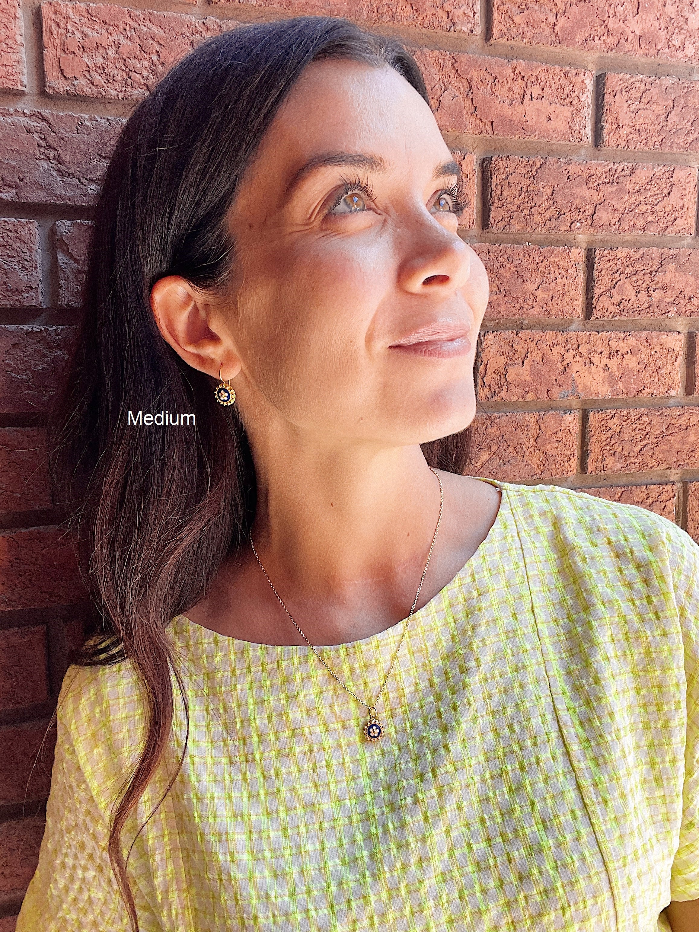 19.25k Yellow Gold Floral Enamel Drop Earrings - Image 7