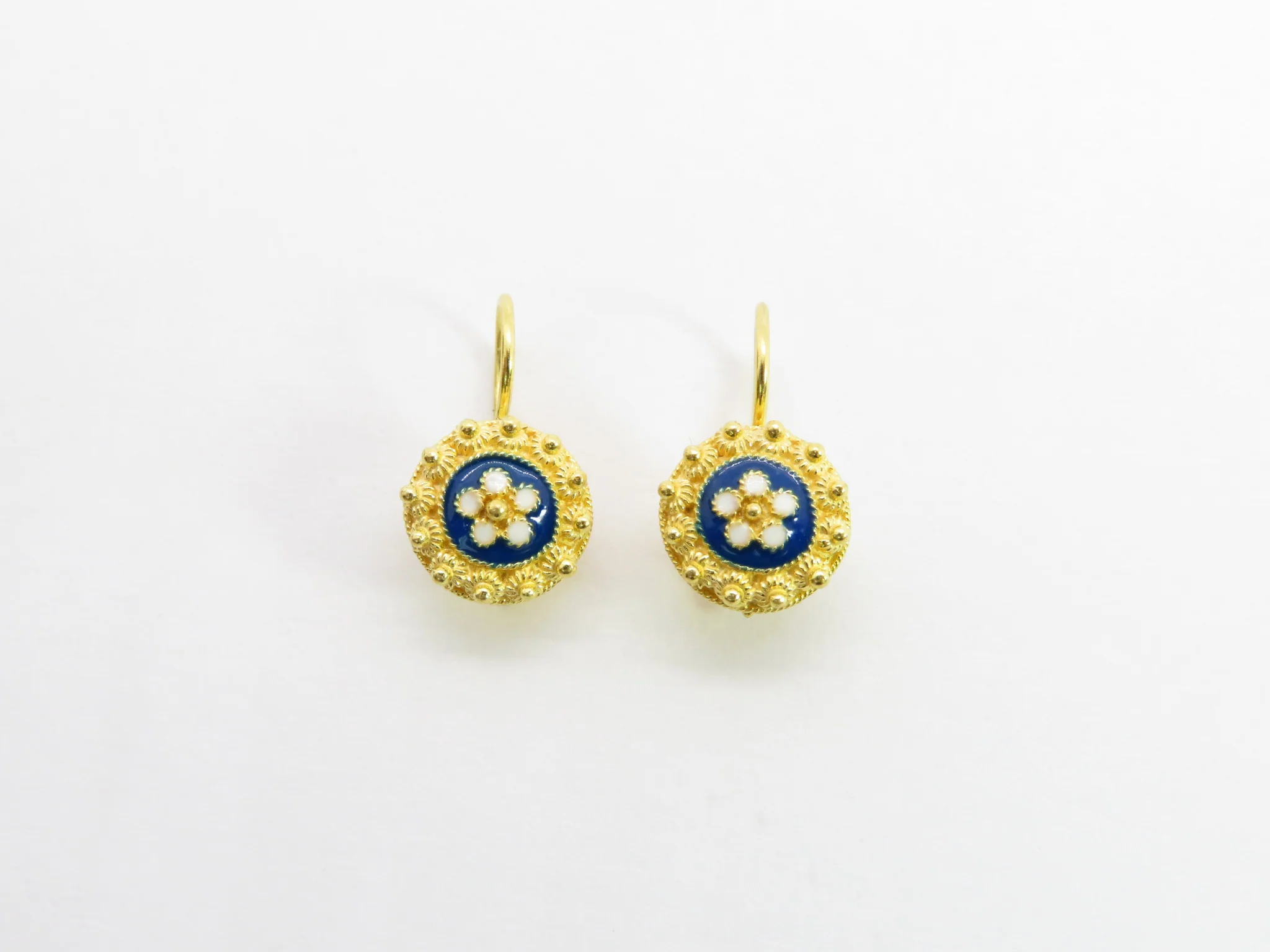 19.25k Yellow Gold Floral Enamel Drop Earrings - Image 8