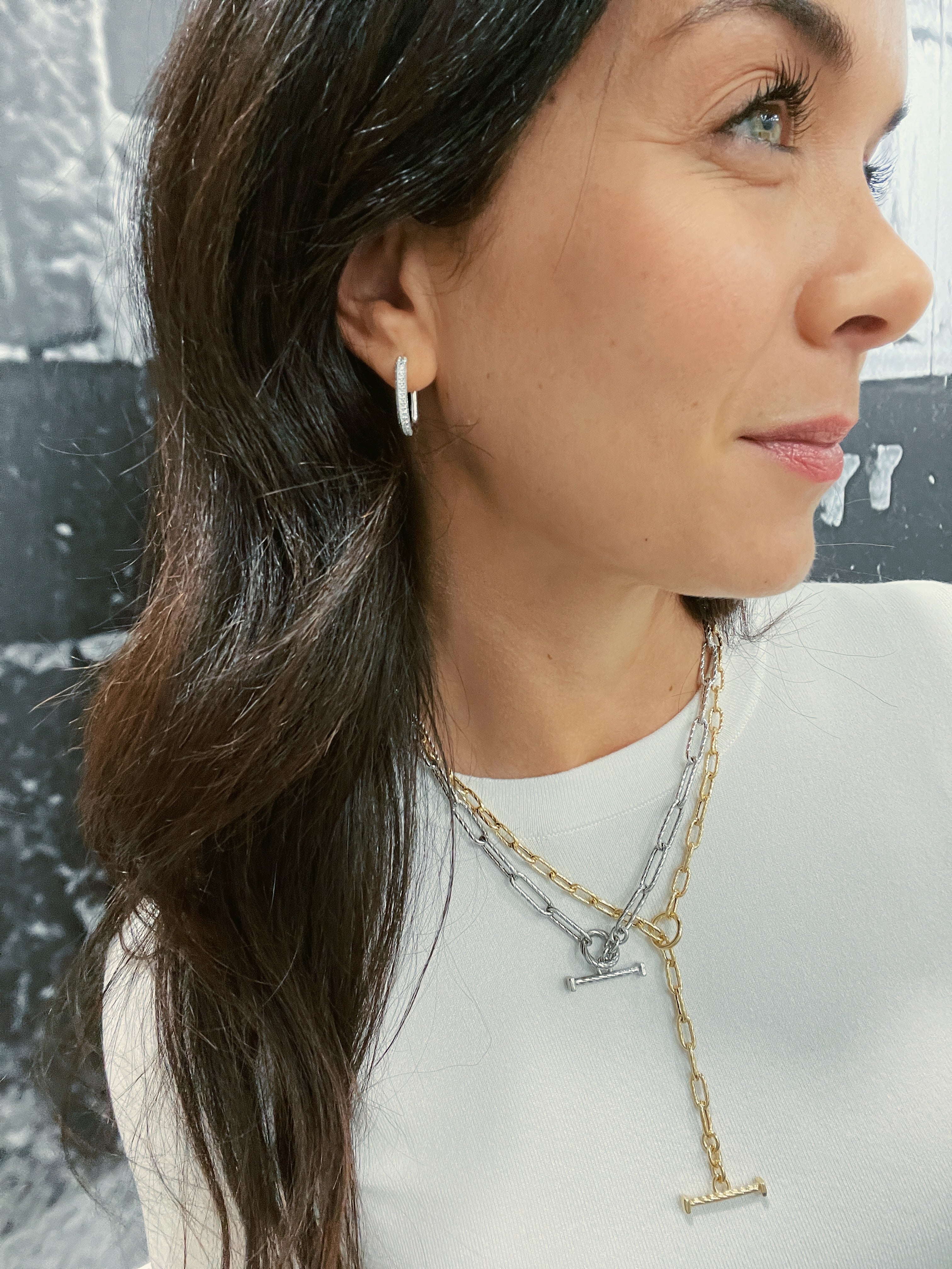 Sterling Silver Pavé Paperclip Huggies - Image 4