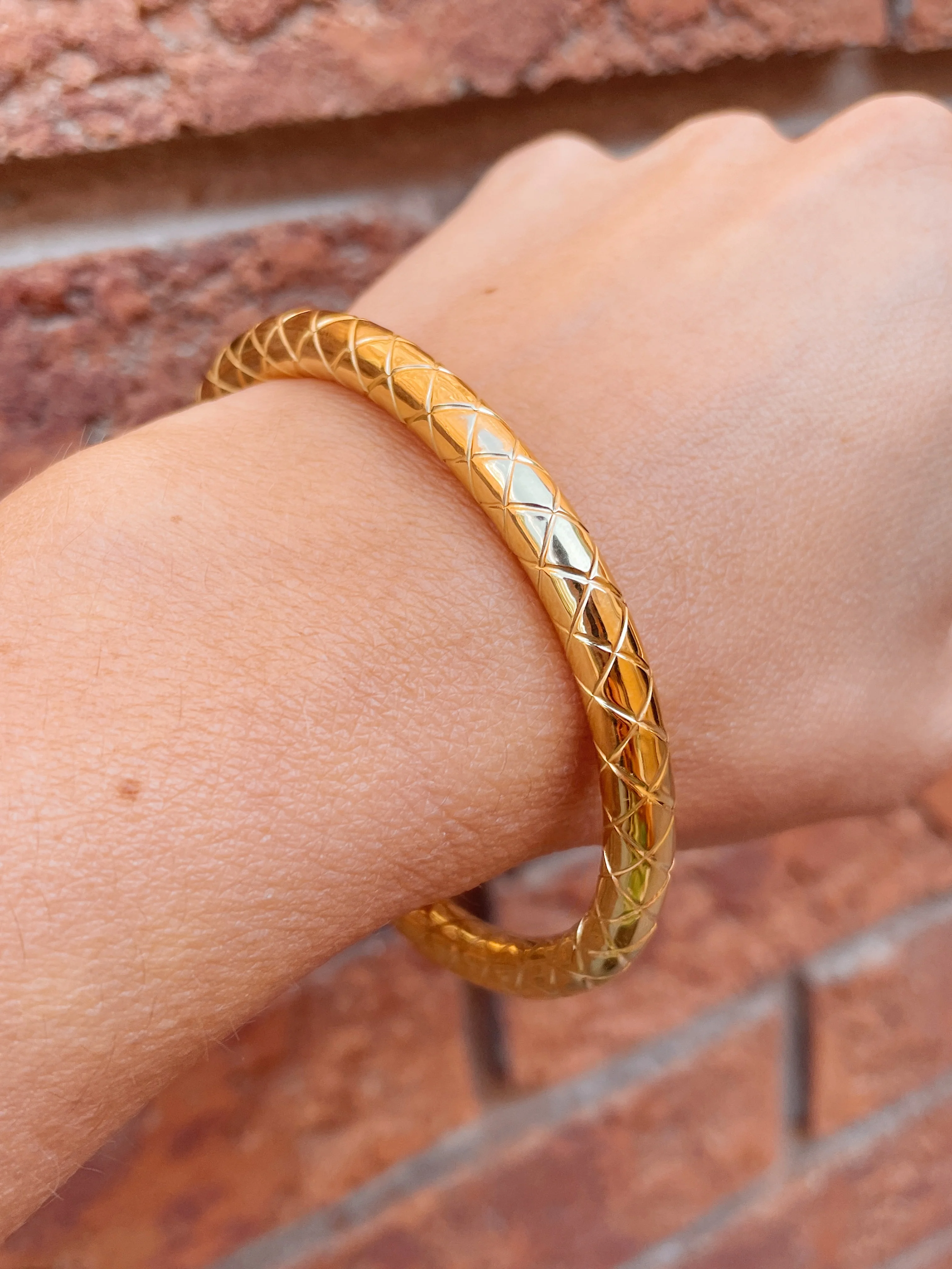 Sterling Silver Gold Plated Quilted Bangle - Image 3