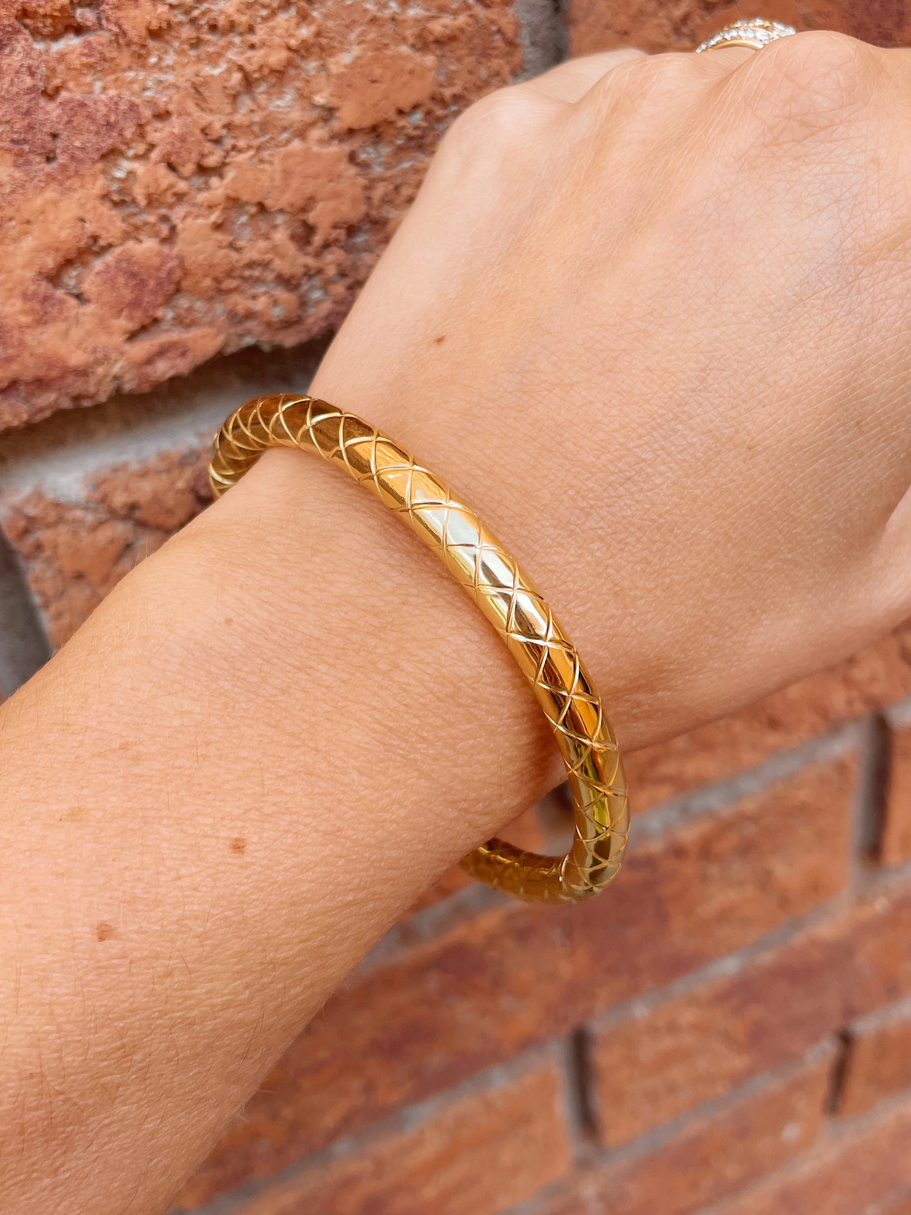 Sterling Silver Gold Plated Quilted Bangle - Image 4