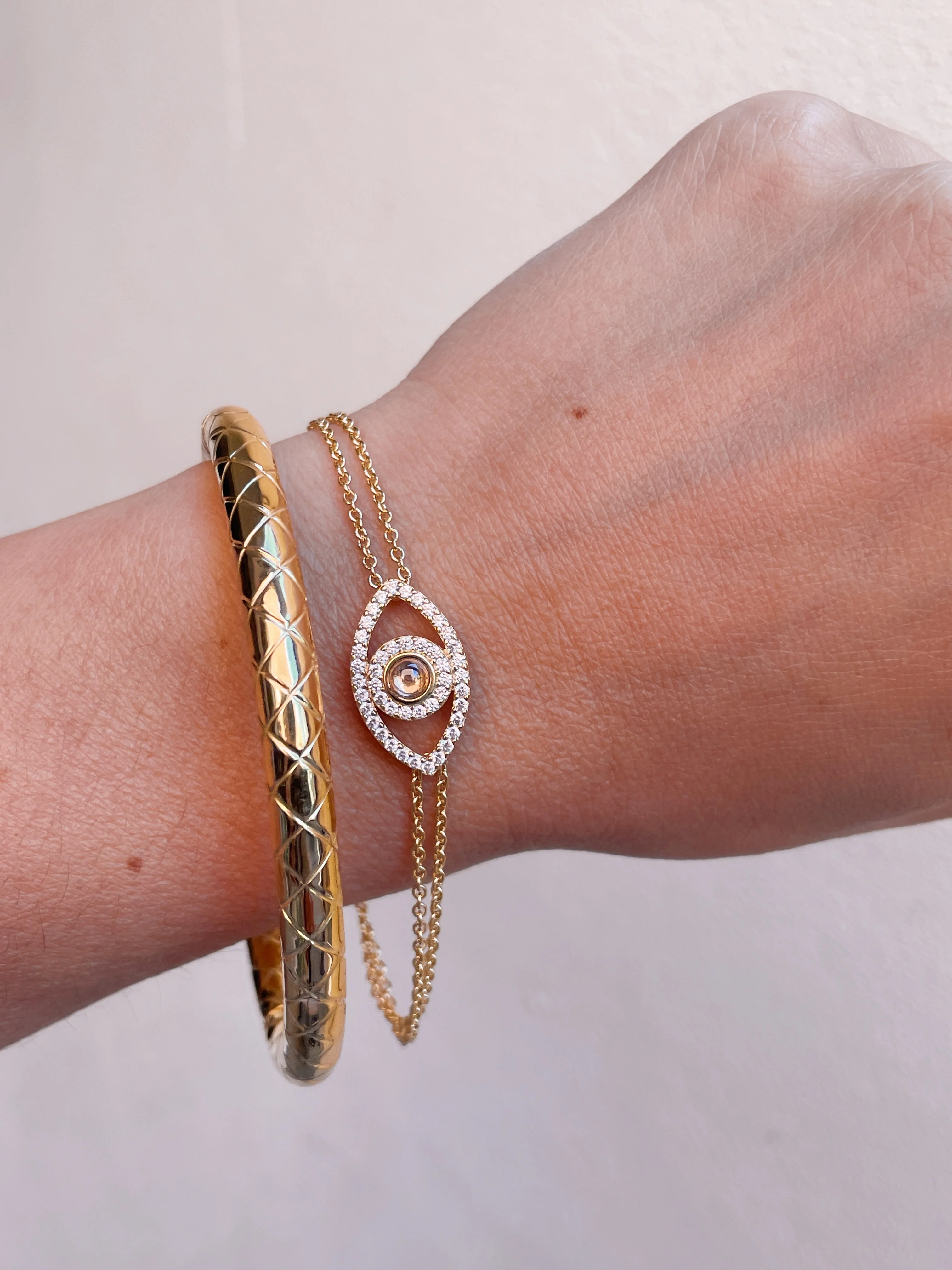 Sterling Silver Gold Plated Quilted Bangle - Image 5