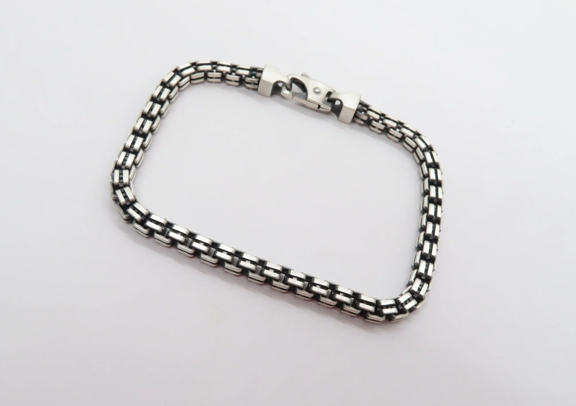 Sterling Silver Oxidized Double Box Link Bracelet - Image 3